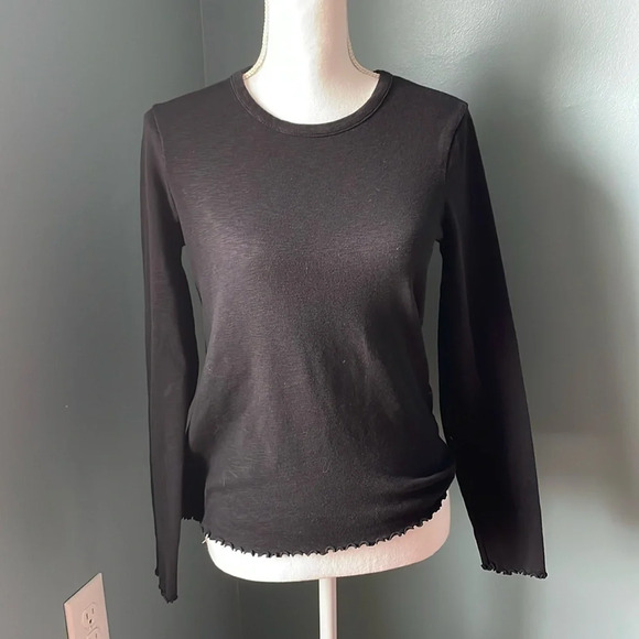 Madewell Ruffle Hem Black Long Sleeve Shirt - Picture 1 of 3